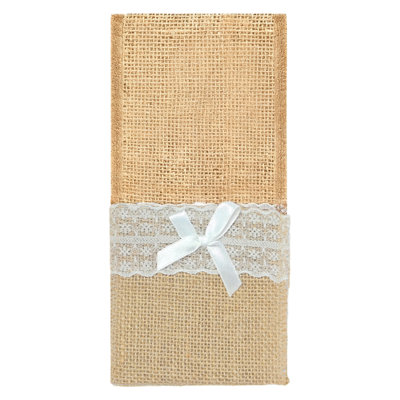  Jute Lace Cutlery Storage Bag Silverware Storage Bag Cutlery Bag Jute Napkin Bag Suitable for Wedding Party Decorations and Gifts