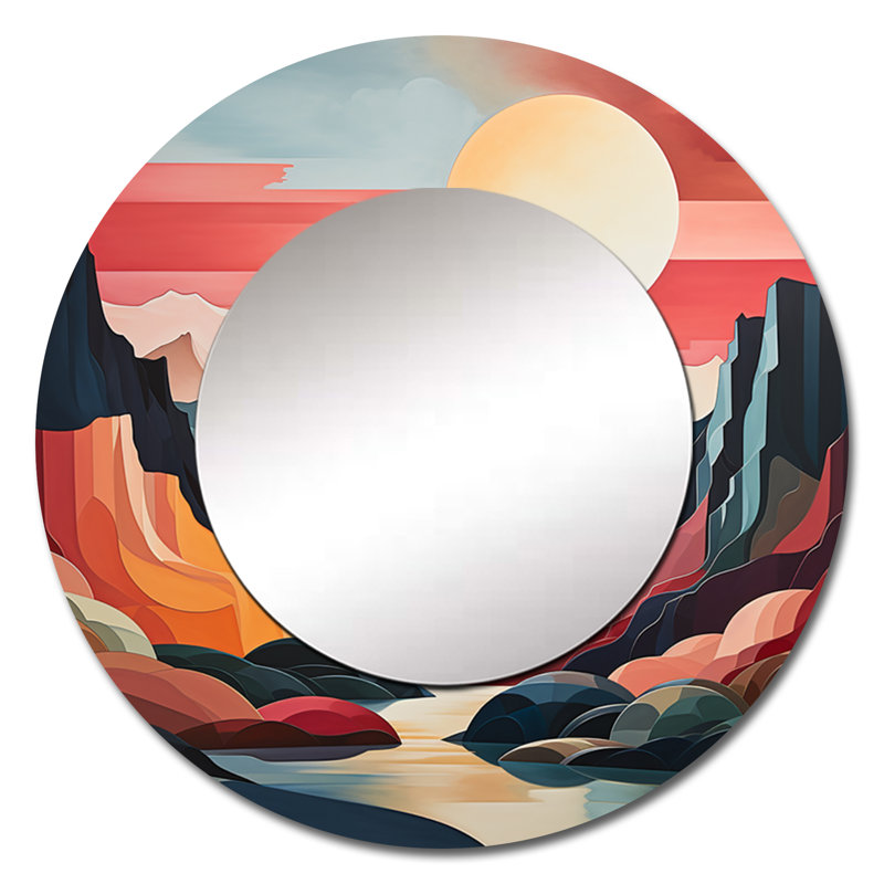 Corail bleu sarcelle «Bold Canyon Landscape II», miroir mural décoratif traditionnel, 23 po x 23 po