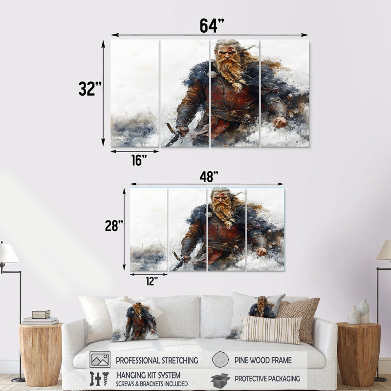 Warrior Red Viking Portrait - ensemble d'art mural sur toile Warrior Viking, H 28 po x l 48 po