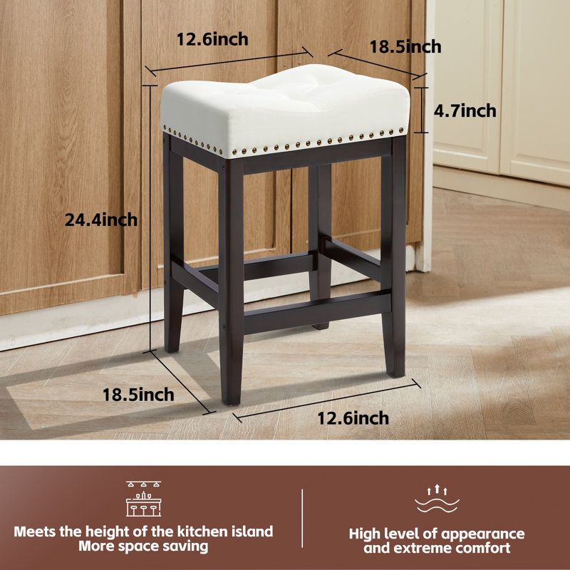 24 Inch Barstools Wood Kitchen Counter Height Bar Island Stools With Saddle Seats Backless Set Of 3 Grey And Brown Leg