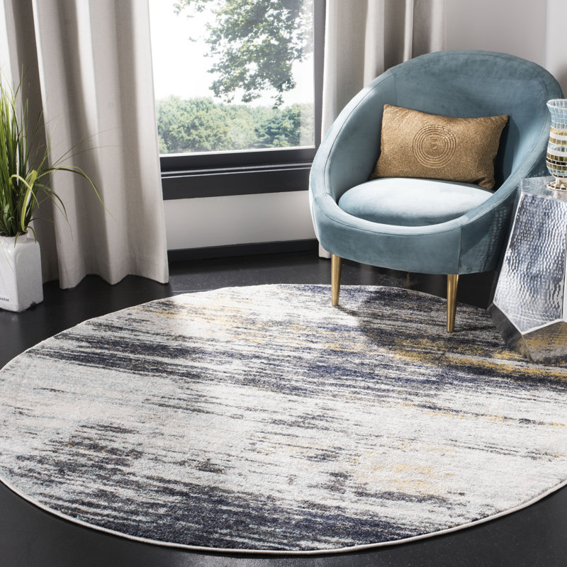 Riebe Light Gray/Black Area Rug, Round 6'