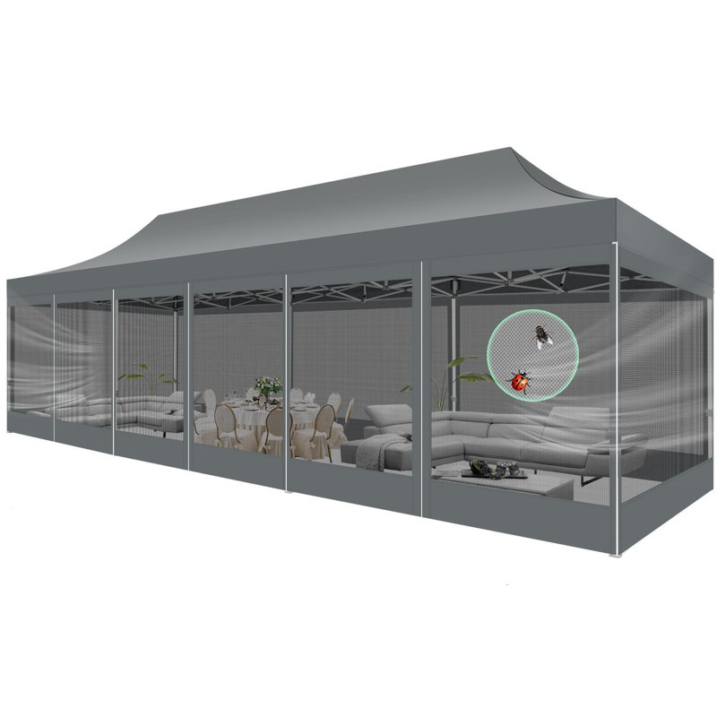 10x30 Pop up Canopy Tent with Sidewalls, Heavy Duty Easy Set up, Gray