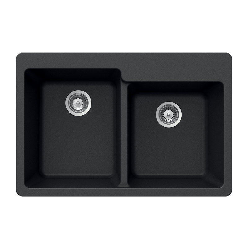 Quartztone 33'' L Double Bowl Quartz Kitchen Sink, Black