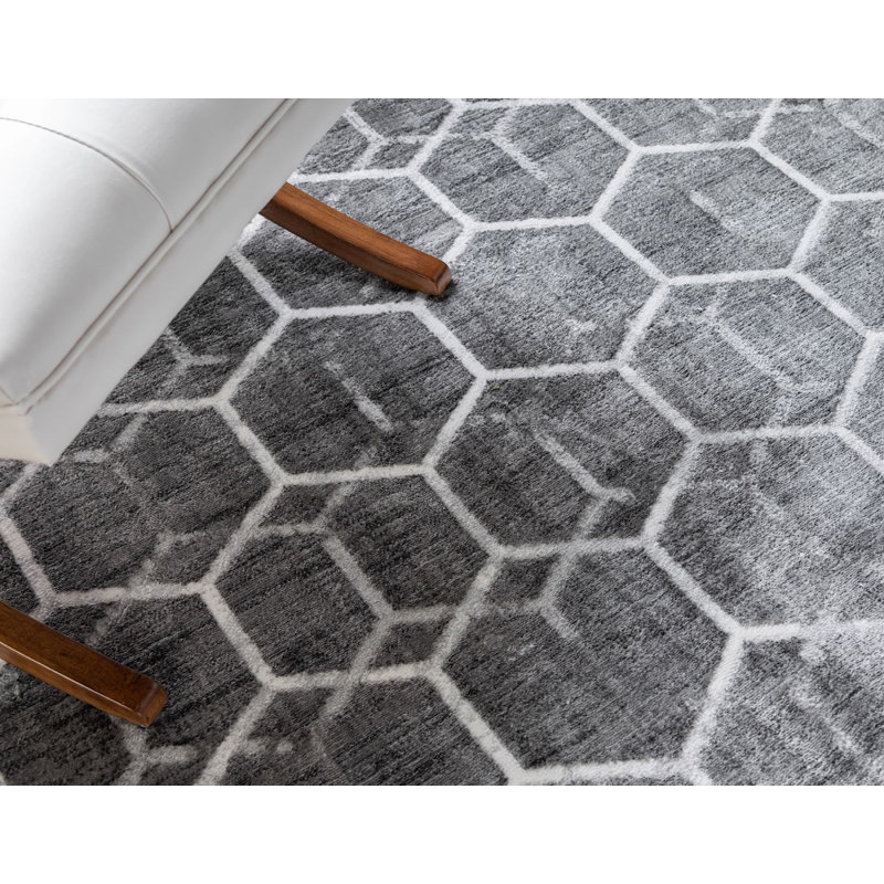 Tapis contemporain Clidy de couleur argent, Tapis de couloir 2 pi x 6 pi
