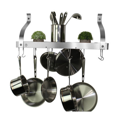 Handcrafted 36" Gourmet Bookshelf Wall Rack with Curved Arms & 12 Hooks