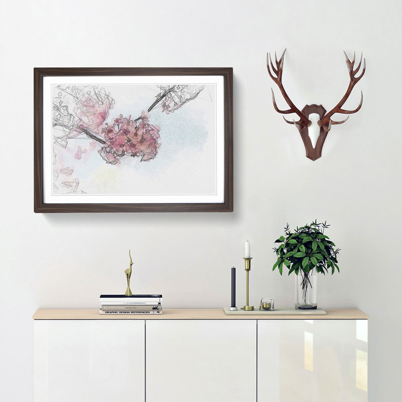 Pink Sakura Blossom Tree in Bloom - Picture Frame Graphic Art Print, 60cm H x 91cm W x 2cm D, Walnut