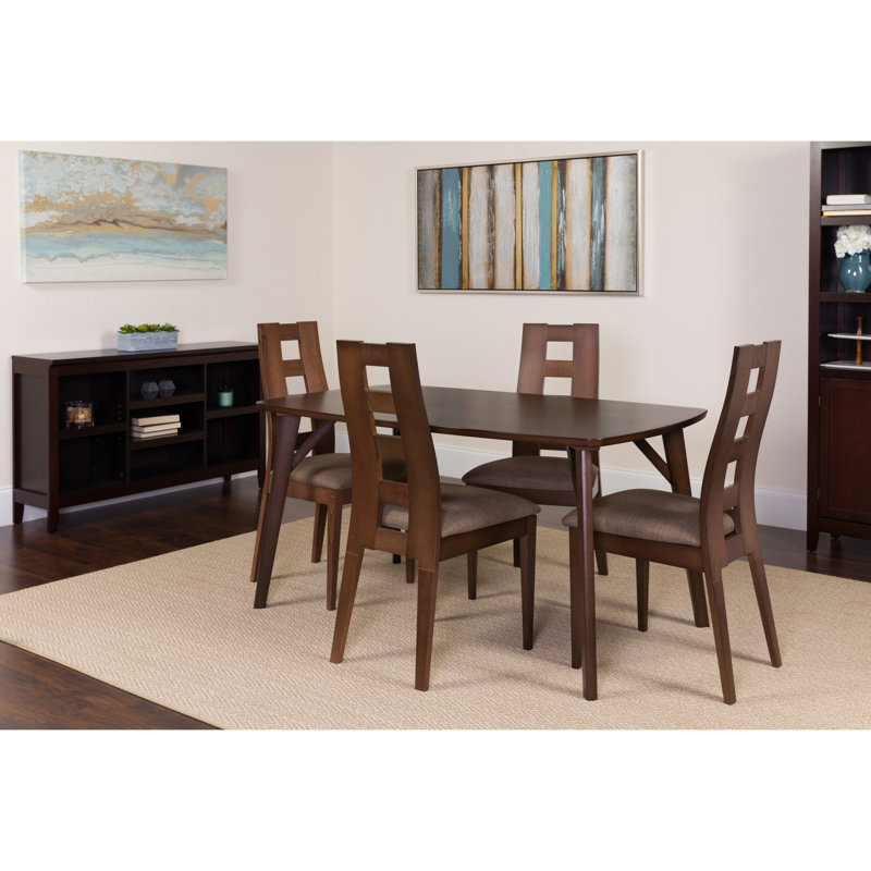 Ensemble de salle à manger en bois massif 5 pièces Hugley, Espresso