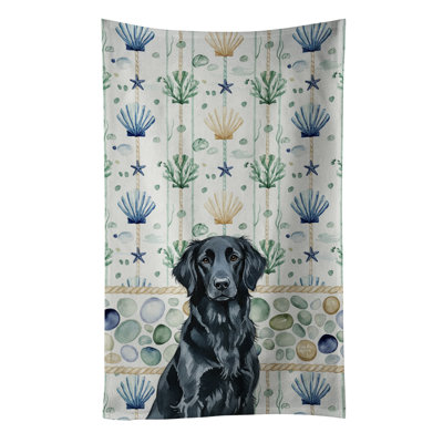 Black Flat-Coated Retriever Coastal Sea Glass Kitchen Towel
