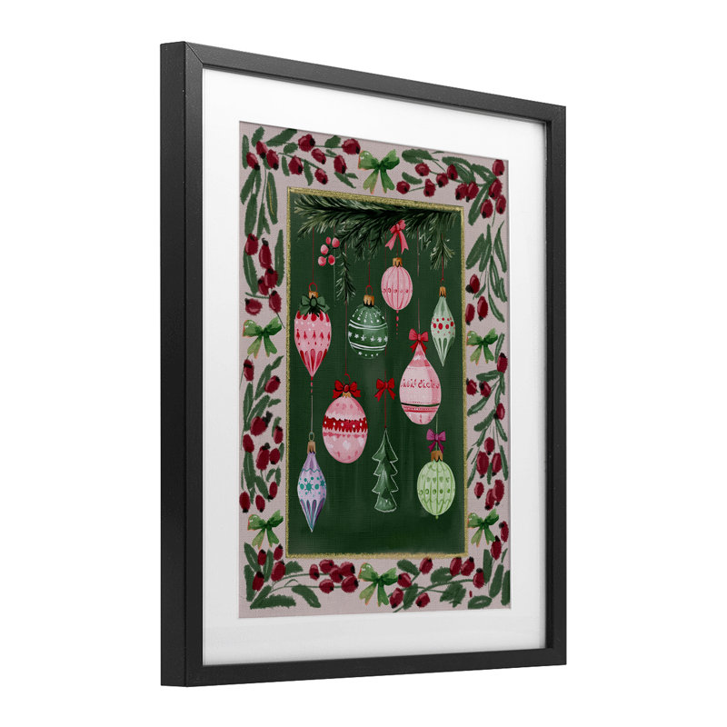Bordure botanique festive, reproduction encadrée sous verre, design par Yen, Cadre noir minuit, H 16 po x l 13 po