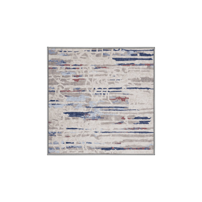 Machine Washable Gray Area Rug, Square 7'