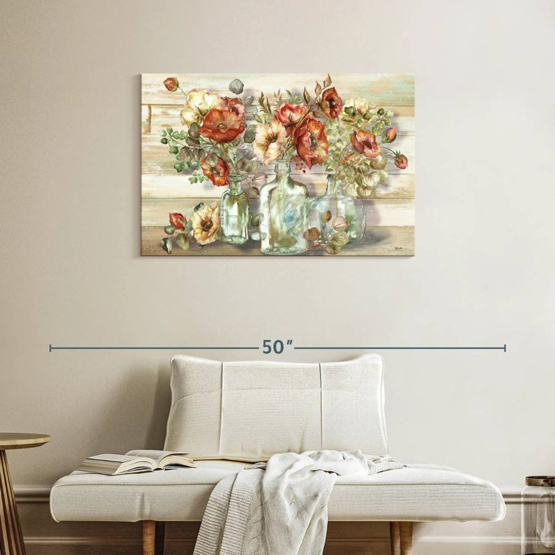 Harnek, coquelicots et eucalyptus en bouteille, H 24 po x l 36 po