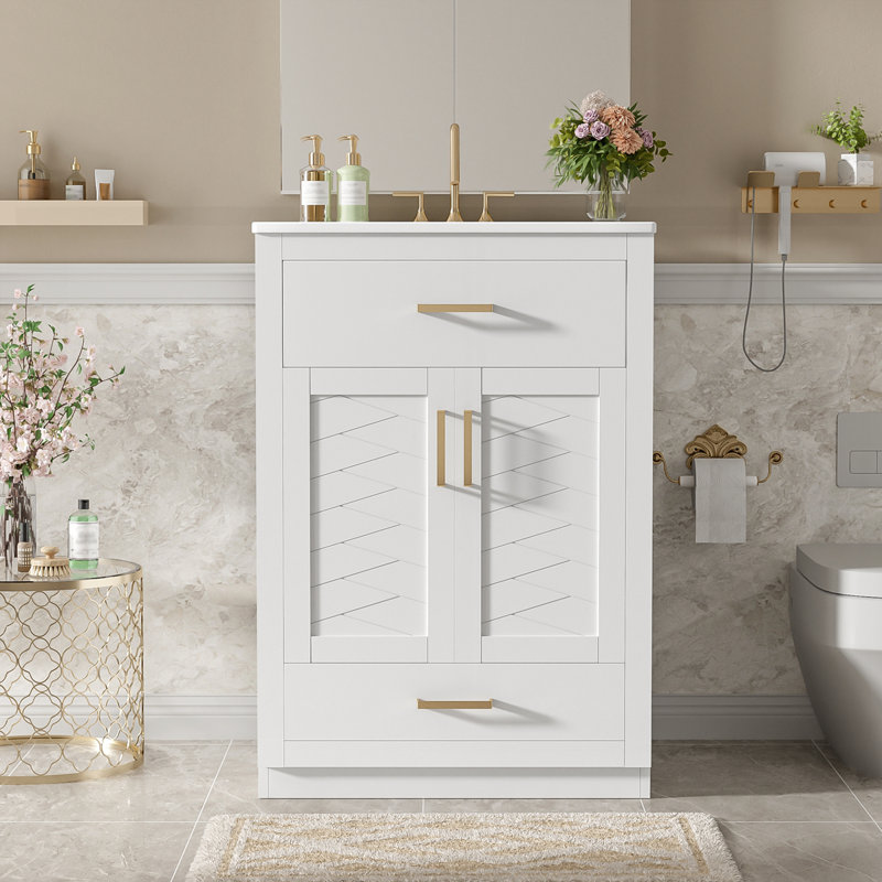 Meuble-lavabo 24 po avec lavabo en céramique intégré, Blanc