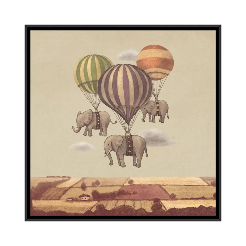 'Flight of the Elephants' on Canvas, 18" H x 18" W x 1.5" D, Black Framed Canvas, No Mat
