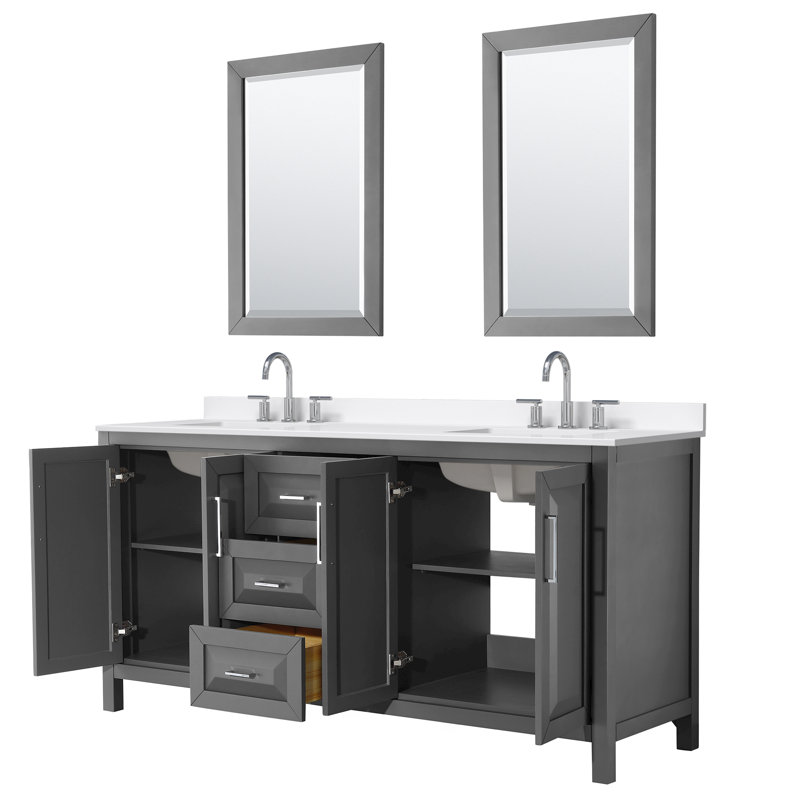 Daria 72'' W Vanity, Gray, Polished Chrome, Giotto Quartz