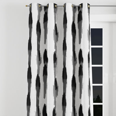 Modern Blackout Curtains - Black Minimal Ikat Grommet Curtain - 1 Panel
