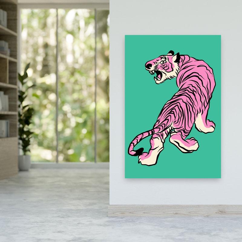 Fierce Pink Tiger Contemporary Retro Tiger Wall Art Print, 152.4cm H x 101.6cm W