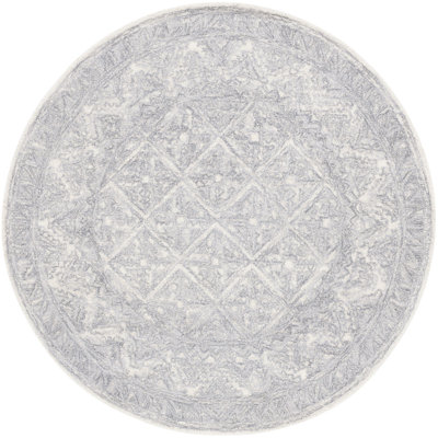 Jamyra Hand Tufted Wool/Cotton Geometric Rug in Ivory/Gray