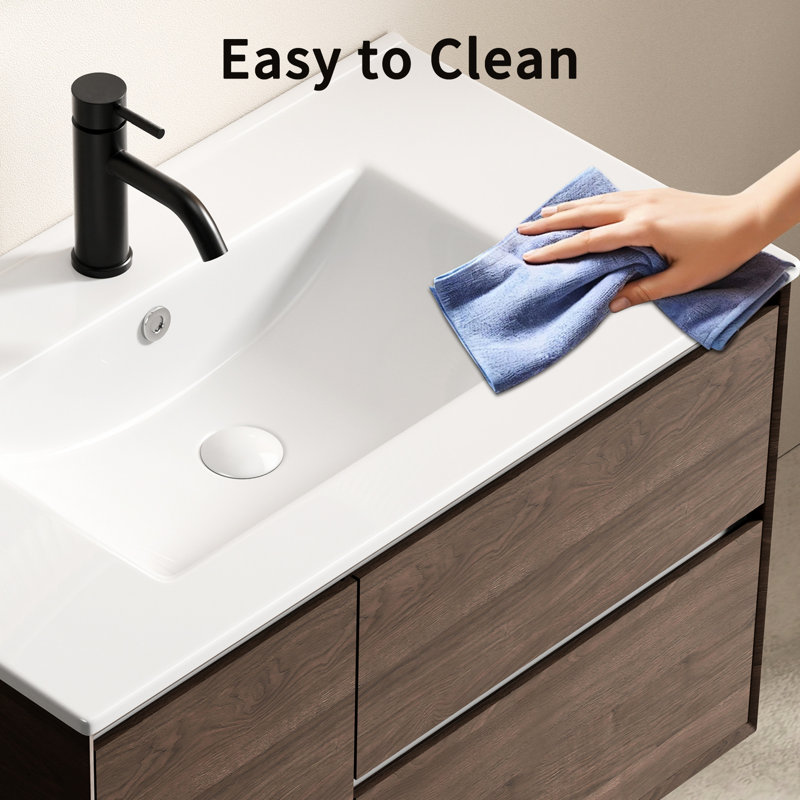 Lavabo de meuble-lavabo en céramique 36 pouces, fonction de trop-plein pratique, teinture - pour une utilisation pratique, comptoir blanc brillant, conception épurée, taches et dommages