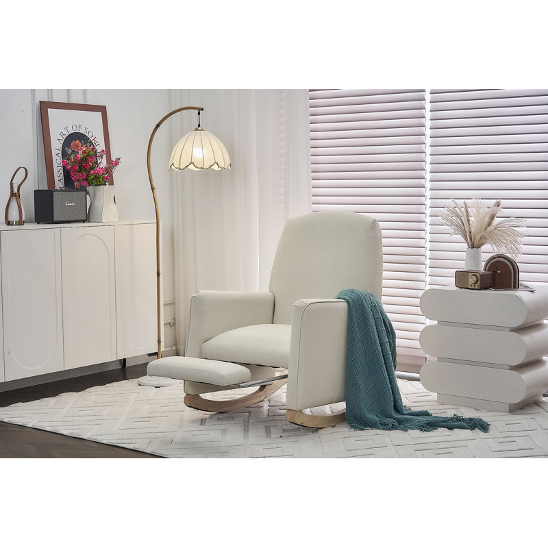 Chaise berçante en coton et lin avec repose-pieds réglable, Beige