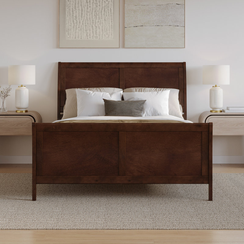  Lit plateforme bas Portland avec pied de lit assorti Portland, Noyer, Grand