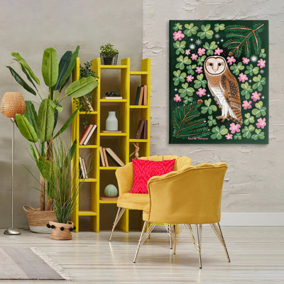 «Barn Owl & Botanicals», art mural sur toile par Renee Thompson