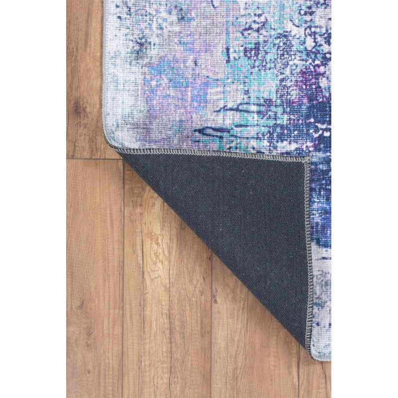 Tapis décoratif rayé gris et bleu, Rectangle 9 pi 11 po x 13 pi 2 po
