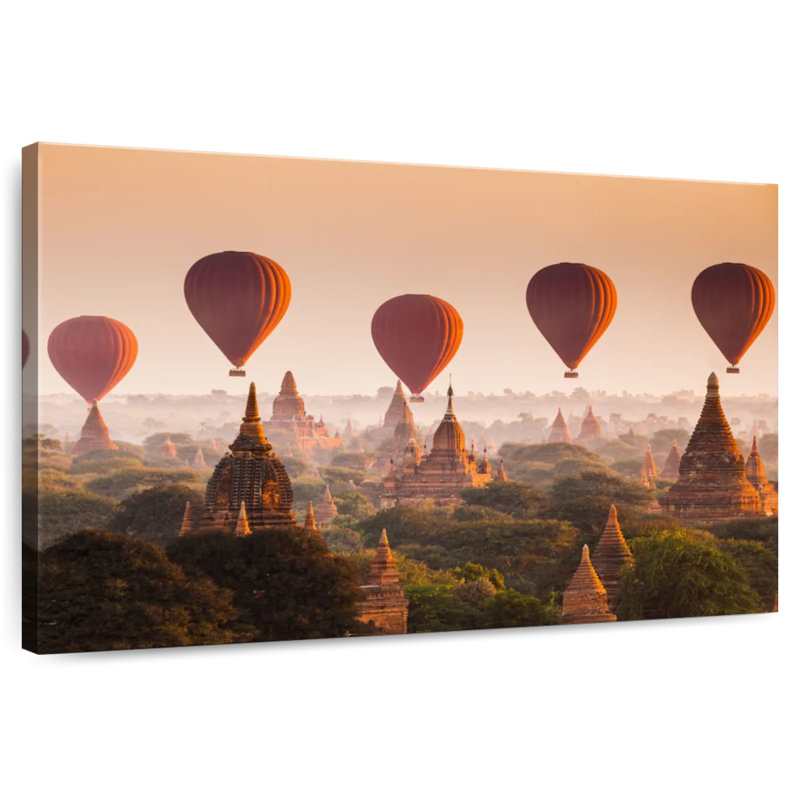 Ballons Mehar au-dessus des tempes de Bagan, H 24 po x l 36 po