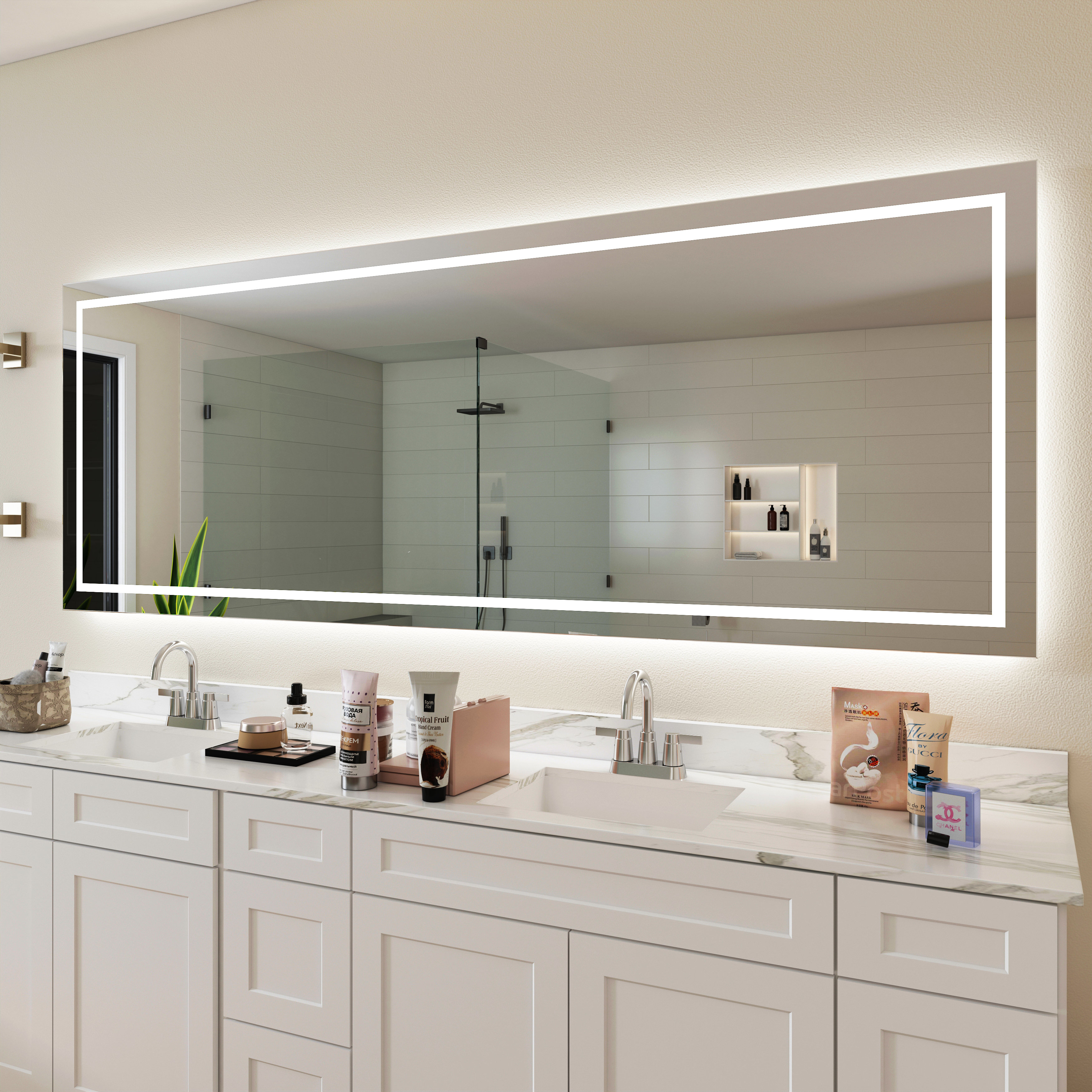 TOOLKISS 40 in. W x 32 in. H Rectangular Frameless LED Light Anti-Fog Wall Bathroom Vanity Mirror with Backlit and Front Light