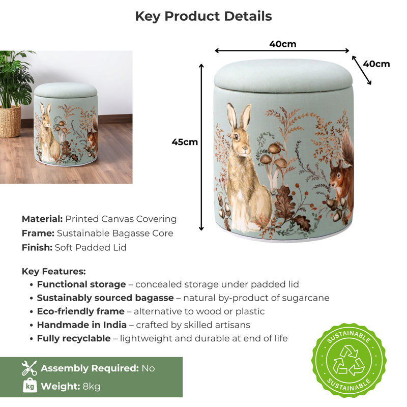 Claunch 40cm Wide Block Print Footstool Ottoman