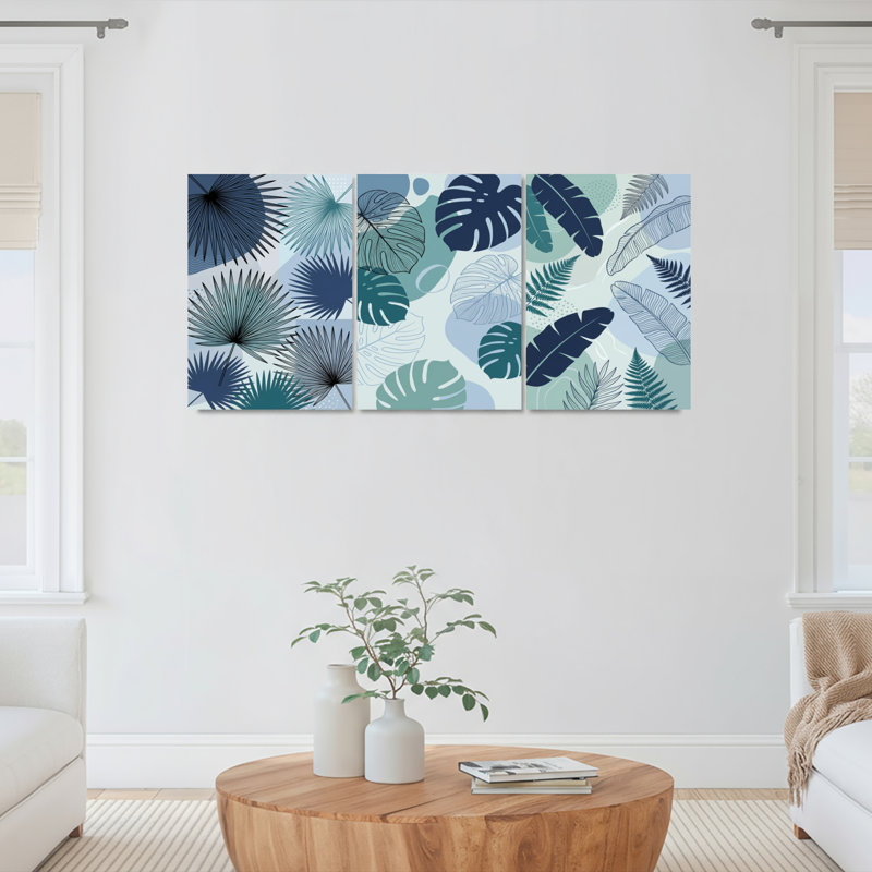 Ensemble de 3 tableaux sur toile à motif de feuilles tropicales et de palmes, pour la décoration du salon, de la chambre ou du bureau.