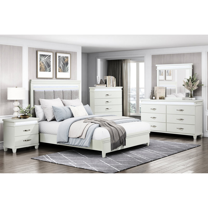 2 Table de chevet avec finition blanche et DEL pour la chambre à coucher et la brillance