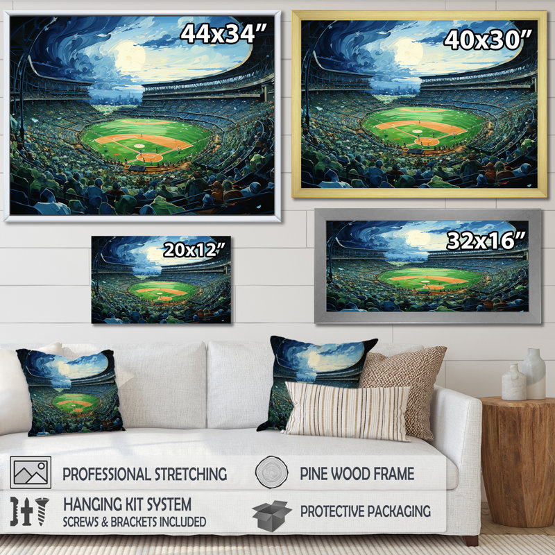 Stadium Echoes Of Victory sur toile, Cadre simple noir, H 34 po x l 44 po x P 1,5 po