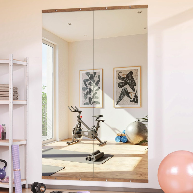 2 Pack Full Length Rectangle Wall Mirror, Home Gym & Dance Studio Tempered Glass Mirror, 56" x 17"