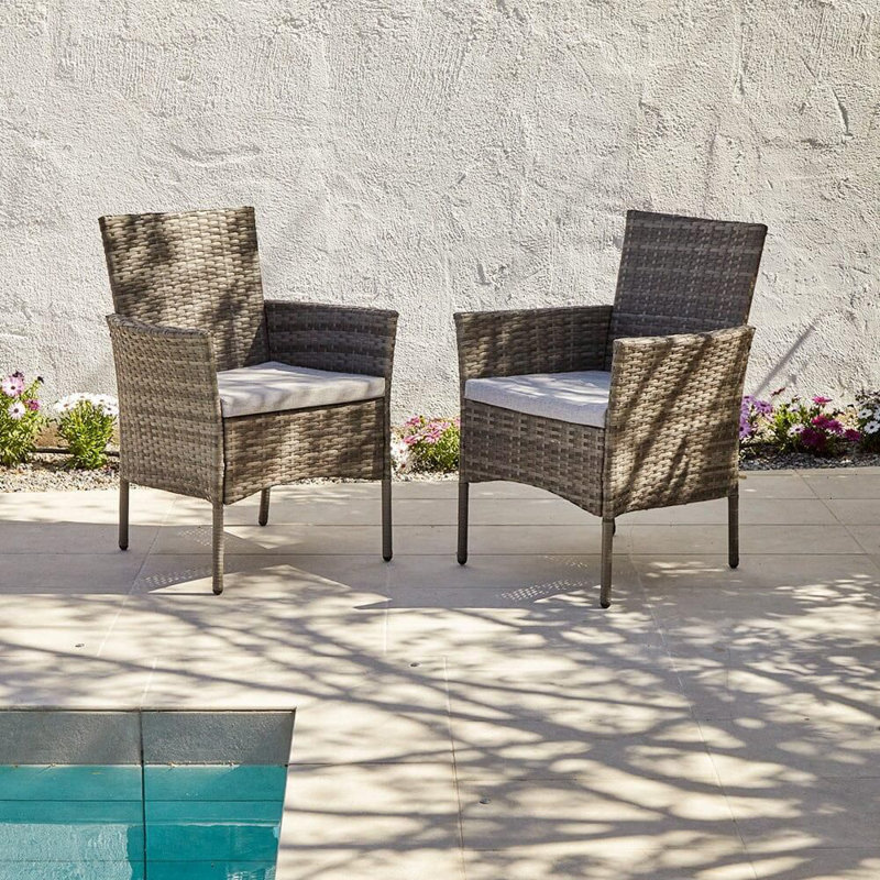 Outdoor Dining Chairs - Set Of 2 - Brown Rattan, Grey