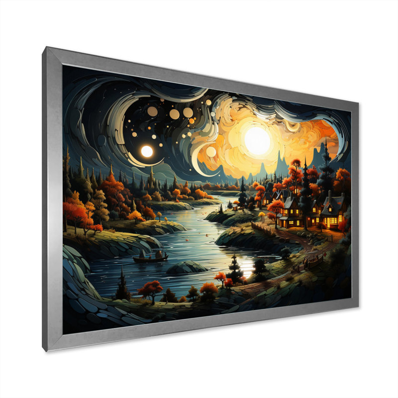 «Peach Lakehouse Journey Begins II», reproduction sur toile, H 30 po x l 40 po x P 1,5 po, Cadre simple argenté