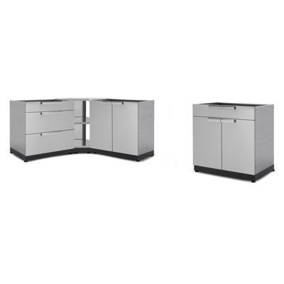 Outdoor Kitchen Stainless Steel 112" W x 24" D x 36.5" H 4-Piece Modular Cabinet Set