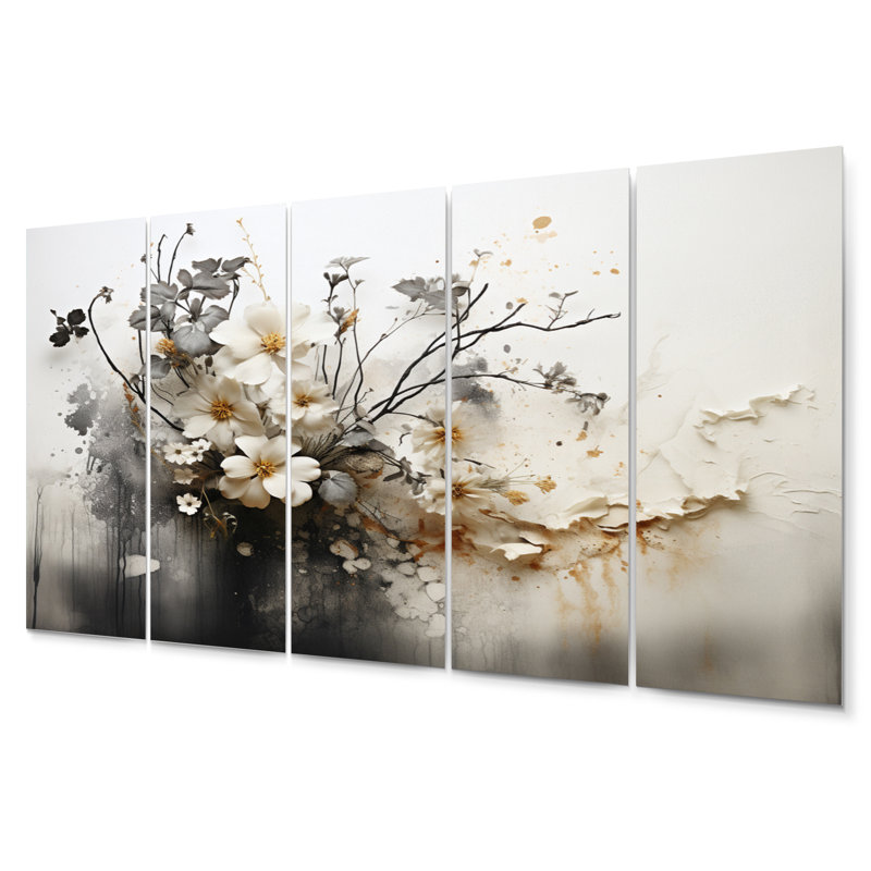 Bohemian Earthly Floral Collage I - Abstract Metal Wall Art Living Room Set