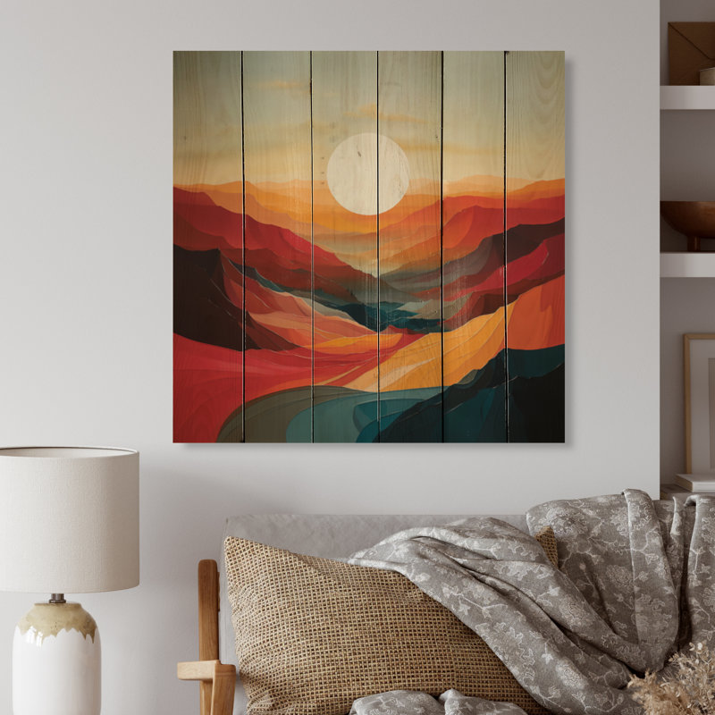«Bold Sunrise Horizon I», impression de paysages sur bois de pin naturel, H 30 po x l 30 po x P 0,78 po
