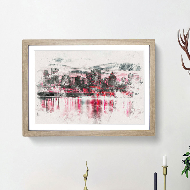 The Montreal Canada Skyline - Picture Frame Painting Print, 33cm H x 45cm W x 2cm D, Oak Framed