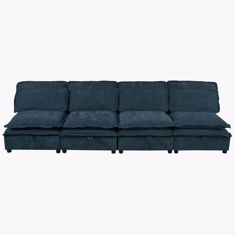 Canapé modulaire 4 places avec coussins, Polyester bleu