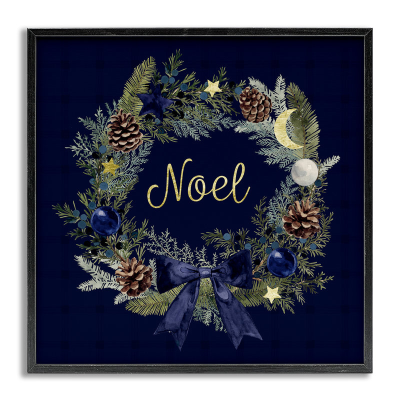 Art mural en toile «Noel Holiday Wreath» par Victoria Barnes, H 17 po x l 17 po, Estampe numérique Farmhouse