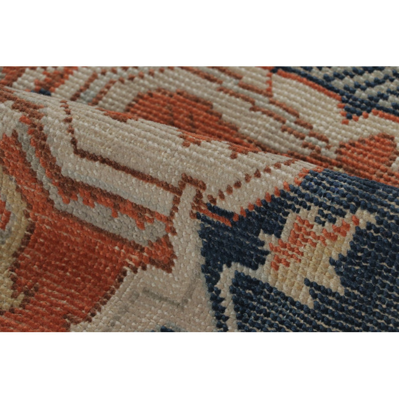 Antique Afghani Heriz Medallion Rug In Orange And Blue Tones - Rug & Kilim