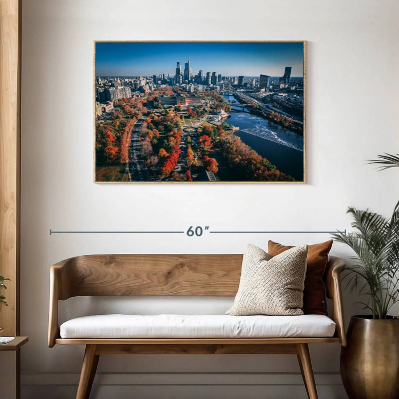 Philadelphie en automne, Cadre flottant en bois naturel, 43 po x 29 po