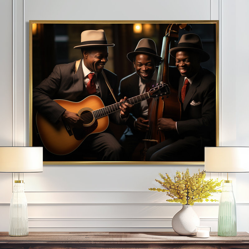Castiglia - reproduction d'art mural musicien, H 16 po x l 32 po x P 1 po, Toile avec cadre flottant or