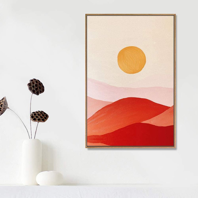Sun and Moon Sun in Abstract Paint Stroke Valley Geometric Shapes Illustration Mid-Century Modern Ultra, Naturel