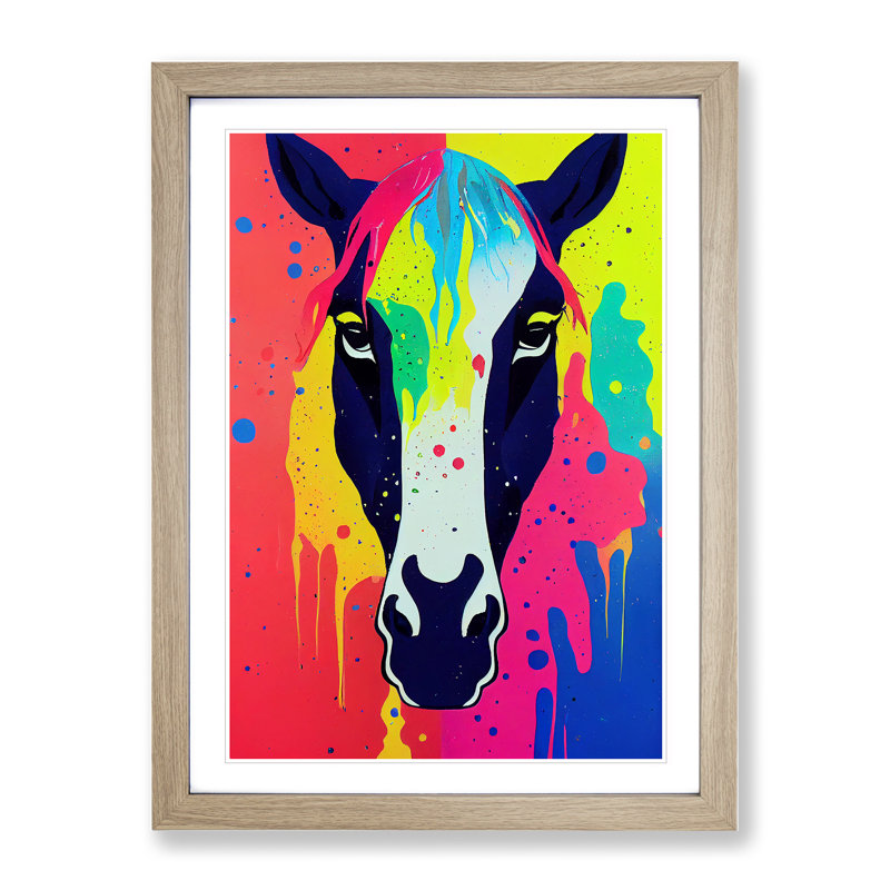 Horse Paint Drips No.2 Abstract - Single Picture Frame Painting, 64cm H x 46cm W x 2cm D, Oak