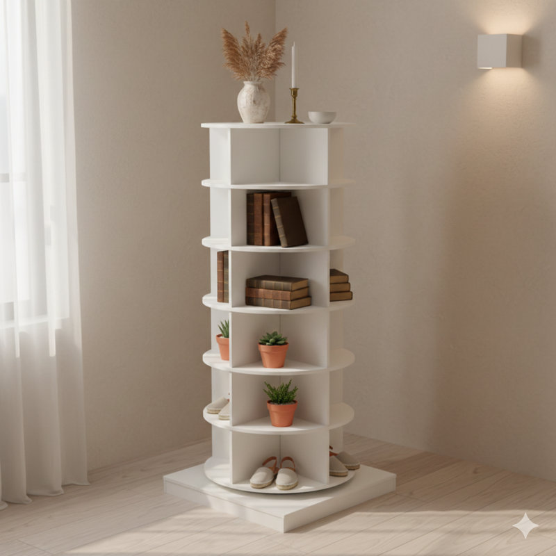 360-Degree Rotating Shoe Storage Carousel With Six Tiers, White