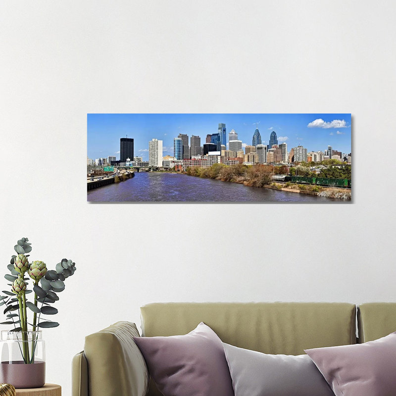 Skyscrapers In A City, Liberty Tower, Comcast Center, Philadelphia, Pennsylvania, USA by Panoramic Images - Wrapped Canvas Panoramic Print