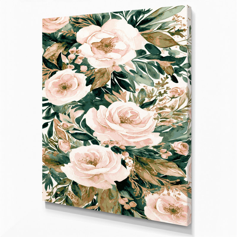 Aquarelle, art floral sur toile beige, H 12 po x l 18 po