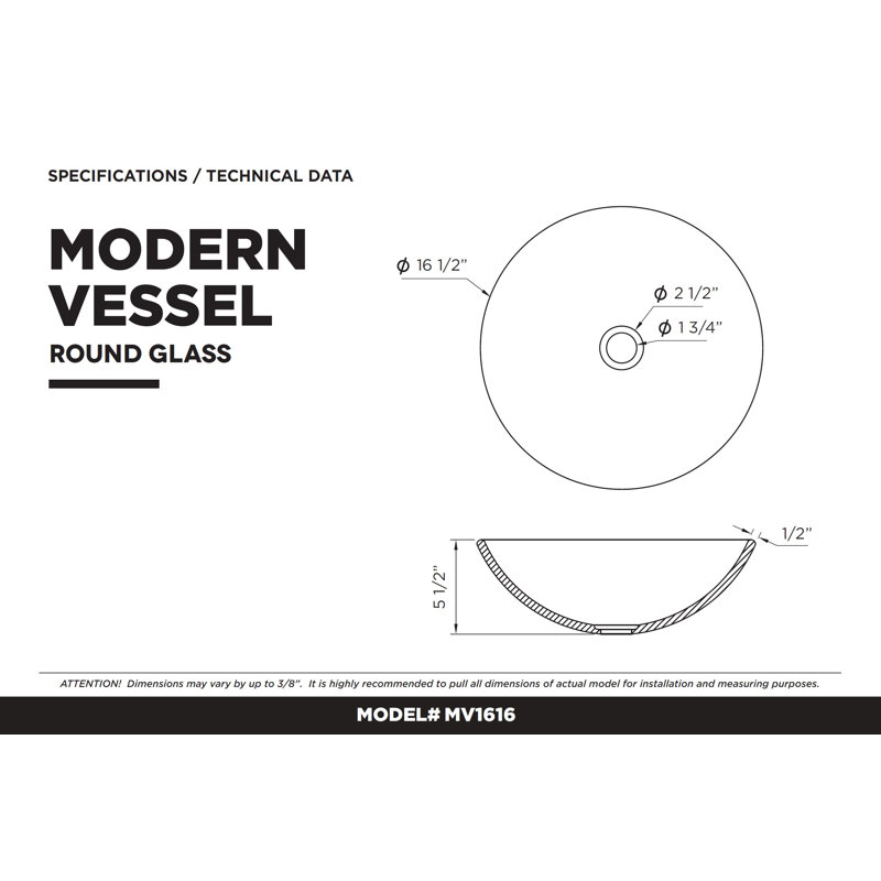 Récipient en verre moderne rond 16 x 16 Fine Fixtures